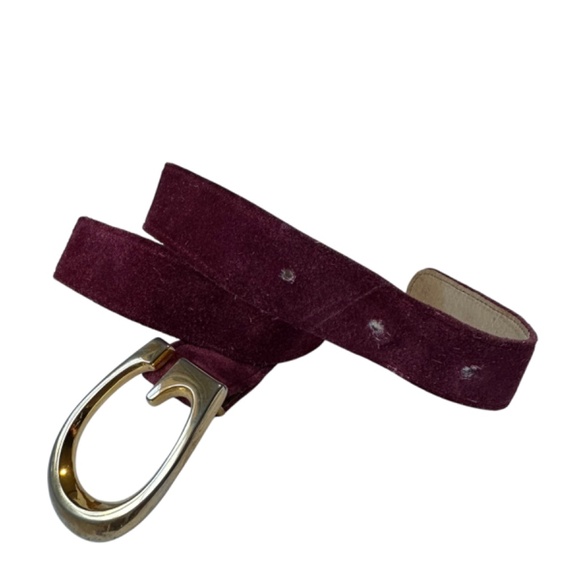 Vintage Genuine GUCCI Plum Suede Belt With Gold G Logo Buckle 75 30